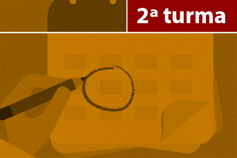Ilustração de uma mão circulando uma data em um calendário