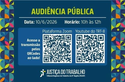 Arte com fundo na cor azul, contendo informações sobre a audiência pública, QRS CODE