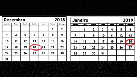 Calendário indicando o intervalo entre 20 de dezembro de 2018 e 20 de janeiro de 2019