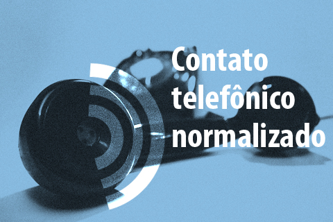 Imagem com fundo azul, ilustração de um telefone e texto “contato telefônico normalizado”