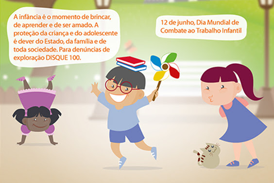 Ilustração - Crianças brincando num parque - 12 de junho, Dia Mundial de Combate ao Trabalho Infantil