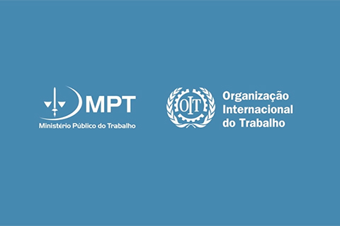Imagem em fundo azul com logotipo do MPT e da OIT