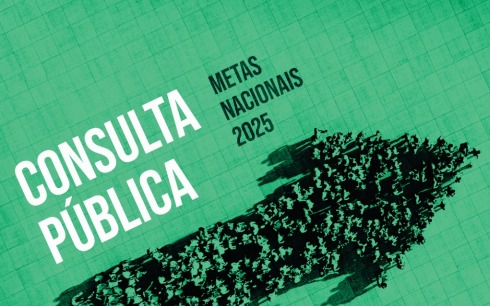 Imagem onde aparece uma seta para cima, formada por pessoas, e texto em destaque 'consulta pública'