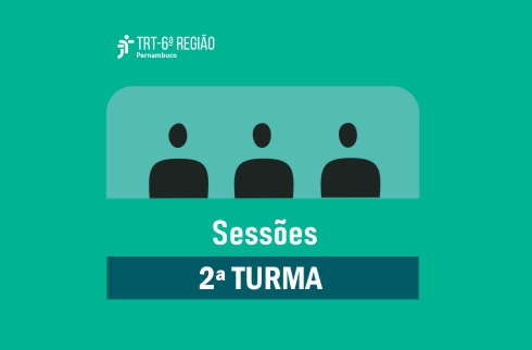 Sobre fundo verde, imagem de três adultos e a inscrição 'Sessões - 2ª Turma'