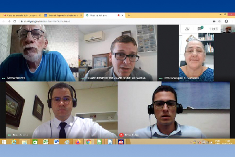 Foto da sala de reunião virtual, que um mosaico com a imagem de todos os participantes