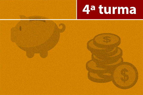 Ilustração com um porquinho e moedas. No topo da figura, há o texto “Pleno”