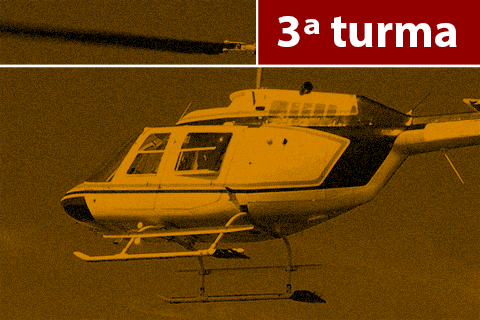 Ilustração com um helicóptero e texto &quot;3ª Turma&quot;