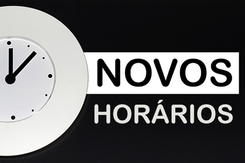 Ilustração com um relógio e texto &quot;Novo horário&quot;