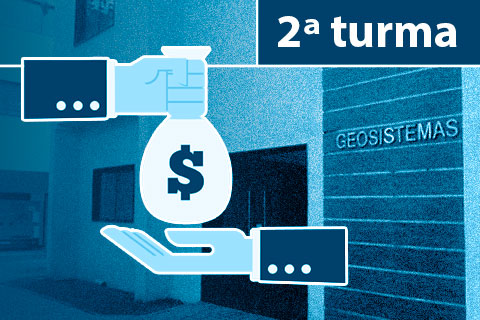 Ilustração com uma mão transferindo um saco de dinheiro para outra mão. No topo da imagem há o texto &quot;2ª Turma&quot;