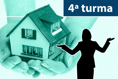 Ilustração de uma mão segurando uma casa. No topo da imagem há o texto &quot;4ª Turma&quot;