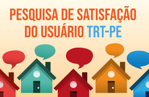 Ilustração com pessoas falando dentro de casa e texto Pesquisa de Satisfação do Usuário do TRT-PE