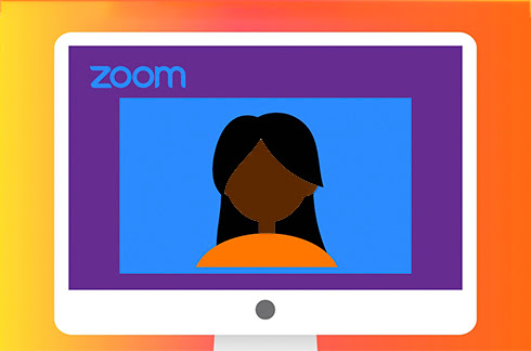 Ilustração de uma mulher fazendo teleconferência pelo Zoom