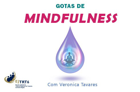  Gotas de Mindfulness. Abaixo, ilustração de uma gota com uma pessoa em pose de meditação dentro.