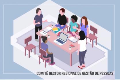 Ilustração de um grupo de 5 adultos ao redor de uma mesa de reunião