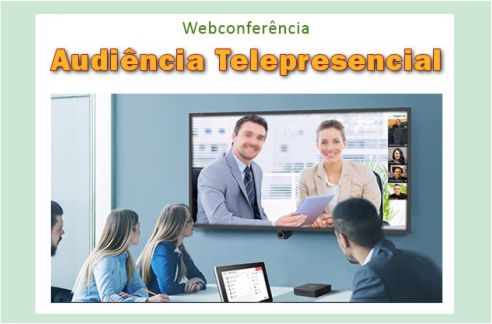 Ilustração com texto &quot;Audiência telepresencial&quot;