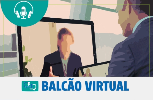 Ilustração de pessoas conversando por videoconferência e texto - Balcão Virtual