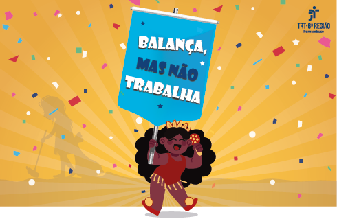Ilustração de uma criança segurando um estandarte em que está escrito &quot;Balança, mas não trabalha&quot;.