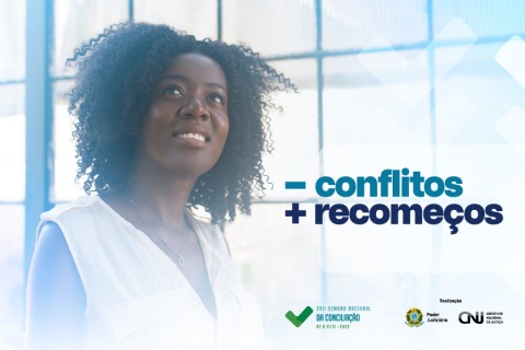 Arte mostra mulher negra e o texto menos conflitos, mais recomeços