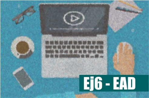 Ilustração de uma pessoa mexendo do computador. Contém texto &quot;EaD&quot;