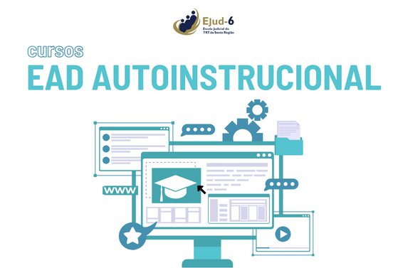  &quot;EAD autoinstrucional&quot;. Abaixo, figuras relativasàeducação e tecnoligia,como computadores e chapéu de formatura