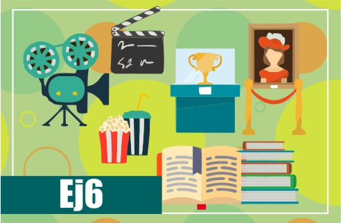 Ilustração re presentando cinema, museu e livros
