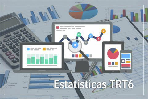 Ilustração com representação de vários gráficos e uma calculadora. Contém texto &quot;Estatísticas TRT6&quot;