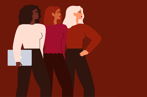 Imagem de três mulheres olhando para o horizonte