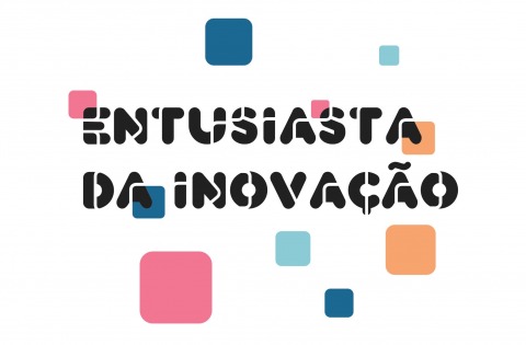 Arte de fundo branco e o texto preto Entusiasta da Inovação