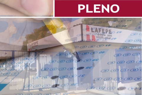 Ilustração representando uma loja do Lafepe, contém texto &quot;Pleno&quot;