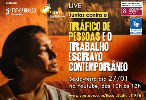 Arte de divulgação foto da atriz Dira Paes e texto em amarelo Juntos Contra o Trabalho Escravo Contemporâneo