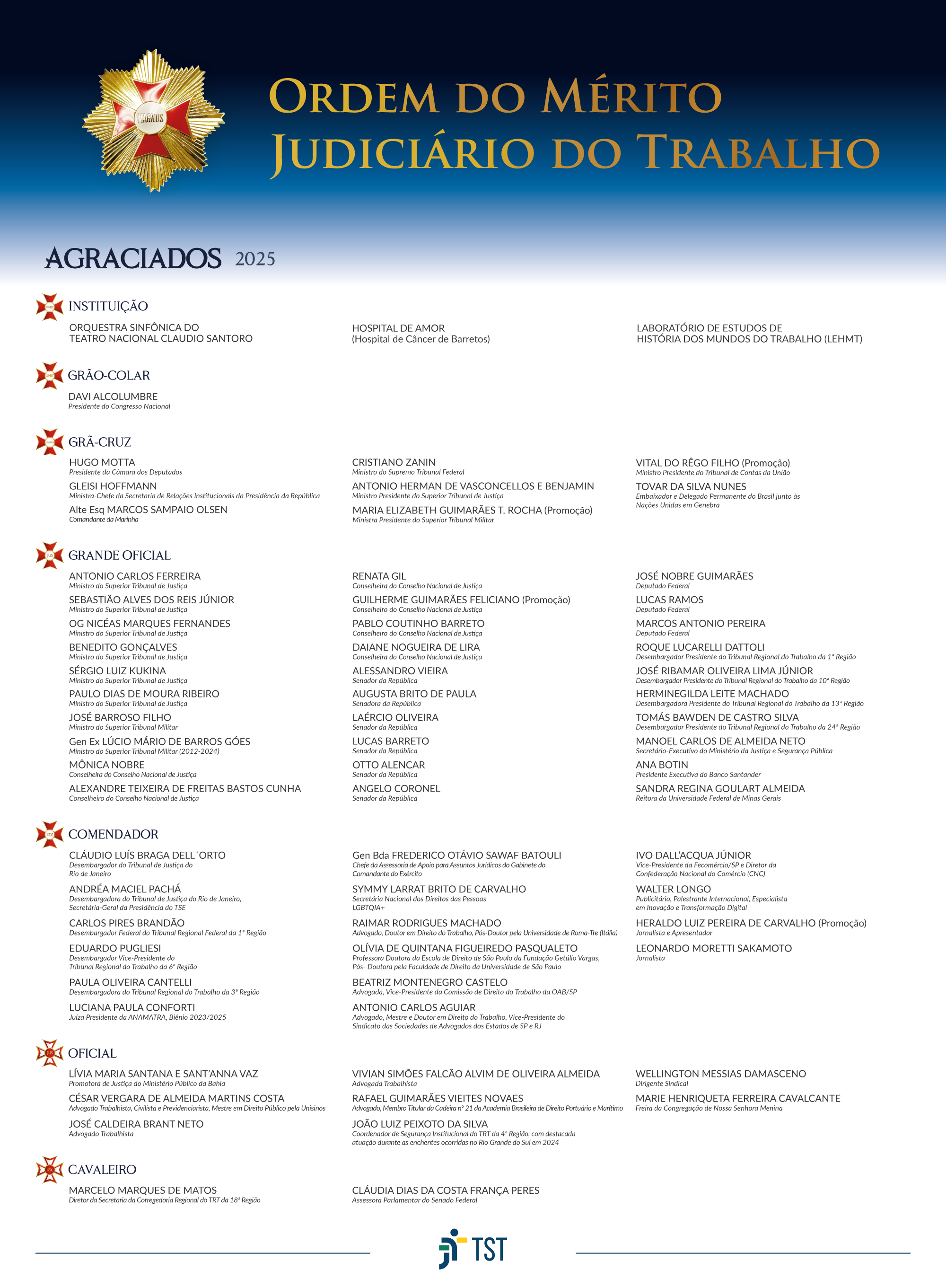 Arte com a lista dos agraciados e agraciadas