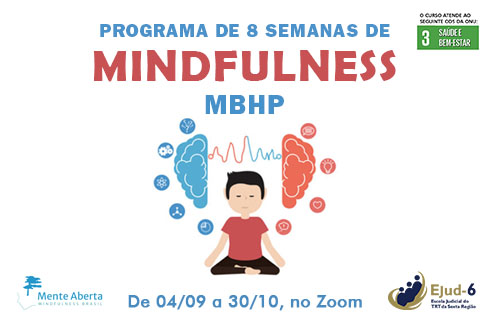 ilustração de um homem meditando e texto Programa de 8 semanas de mindfulness