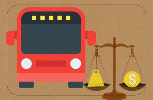 Ilustração de um ônibus e de uma balançada Justiça