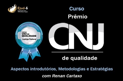 Card de fundo preto, em cujo centro consta o selo do Prêmio CNJ de qualidade, seguido da inscrição “Prêmio CNJ&quot;