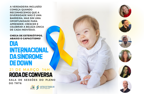Imagem de uma criança com sindrome de down sorrindo. Ao lado, informações obre o evento