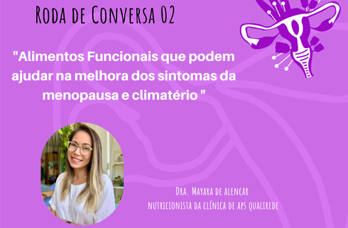 Foto da palestrante ao lado do título da palestra