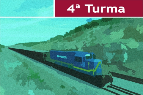 Ilustração de um trem. No topo da imagem, há o texto &quot;4ª Turma&quot;