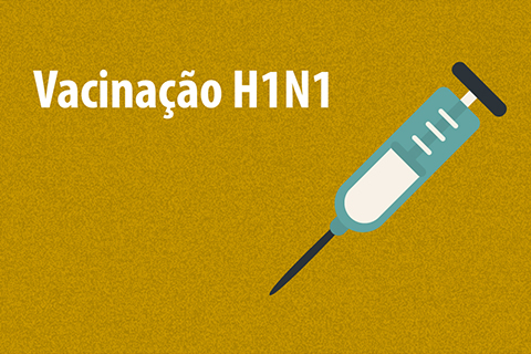 Ilustração com uma seringa e texto &quot;Vacinação H1N1&quot;