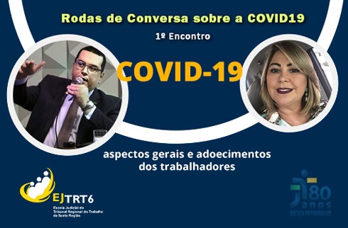  Rodas de Conversa sobre a COVID19. Foto dos palestrantes e marcas da Ejud6 e dos 80 anos da Justiça do Trabalho