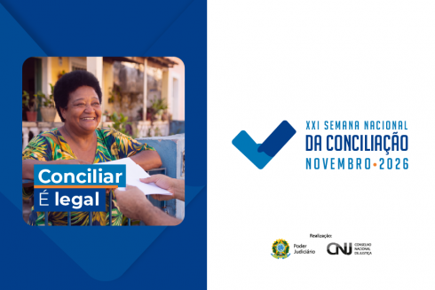 Card com foto de pessoa afrodescendente e informações da 21ª Semana Nacional de Conciliação