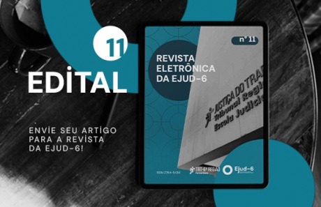 Ilustração onde aparecem um tablet e a fachada do prédio da Ejud-6