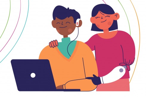 Arte de pessoas com deficiências utilizando notebook