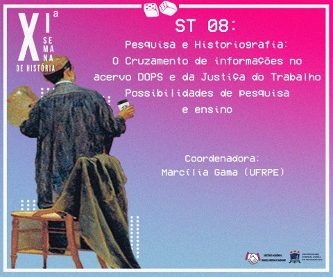 Ilustração representando um pintor antigo tomando um café da starbucks. Contém texto &quot;XI Semana da História&quot;
