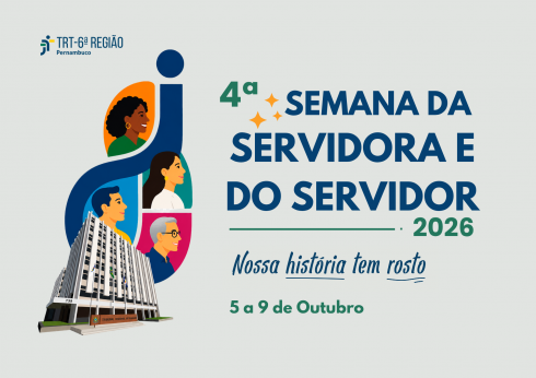 Arte tem o texto 4ª semana do servidor e a ilustração de 4 servidores