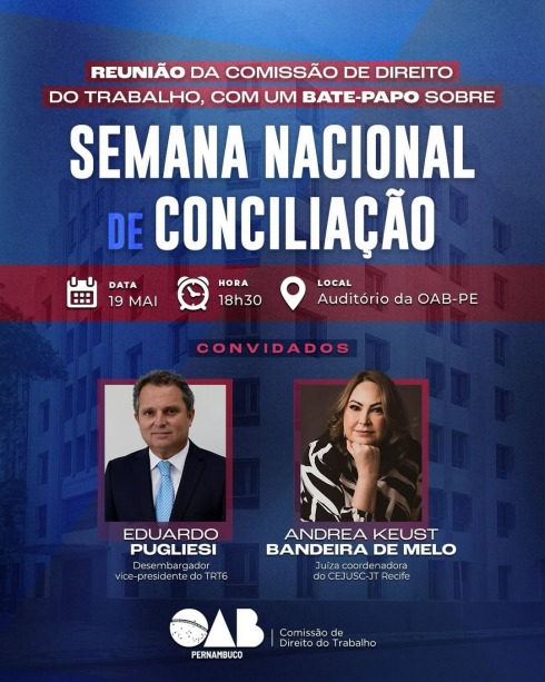 Poster da reunião da Comissão de DIreito do Trabalho da OAB-PE