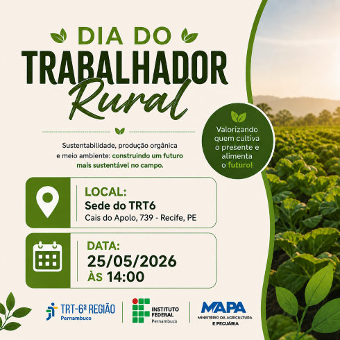 Banner com imagem de plantação e texto dia do trabalhador rural