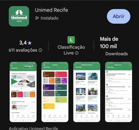 Imagem do aplicativo da Unimed Recife no Play Store