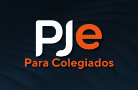 Card em fundo azul escuro com texto "PJe para Colegiados"