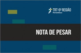 Sobre fundo azul, logomarca do TRT-6, uma tarja preta e o texto 'nota de pesar'