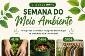 card fundo branco com detalhes verdes; fotos de sementes, roupas e plantas